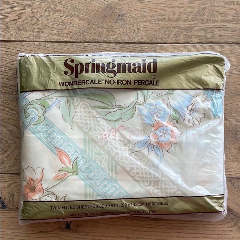 Vintage Springmaid Wondercale Twin Fitted Sheet 39X76 Cotton Polyester Blend